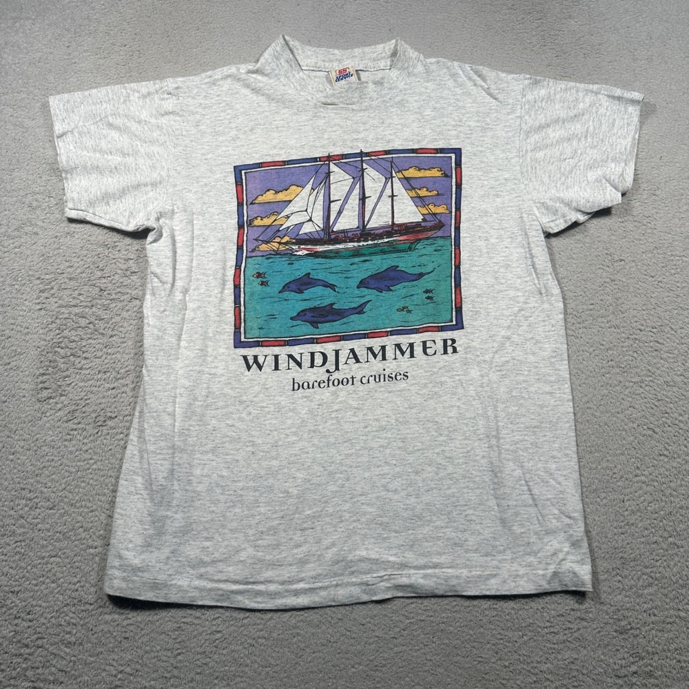 Vintage Sport Service Windjammer Barefoot Cruises Gray Single Stitch Made in USA